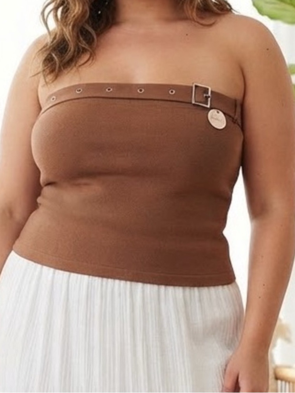 Belt-Trim Strapless Crop Top